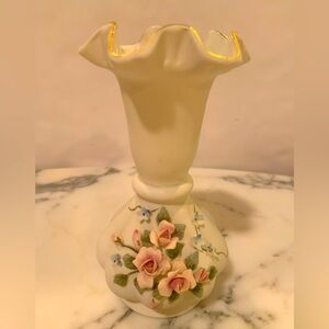 Vintage Lefton China Hand Painted Bud Vase #839 Ruffled Pink Rose 3D Floral